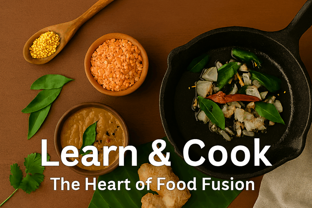 Here’s your custom image for “Learn & Cook – The Heart of Food Fusion”, Sri! It features: