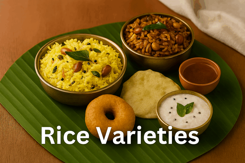 🍚 Rice Varieties (lemon rice, tamarind rice, curd rice in brass bowls) — so we can keep building your full recipe page visuals?